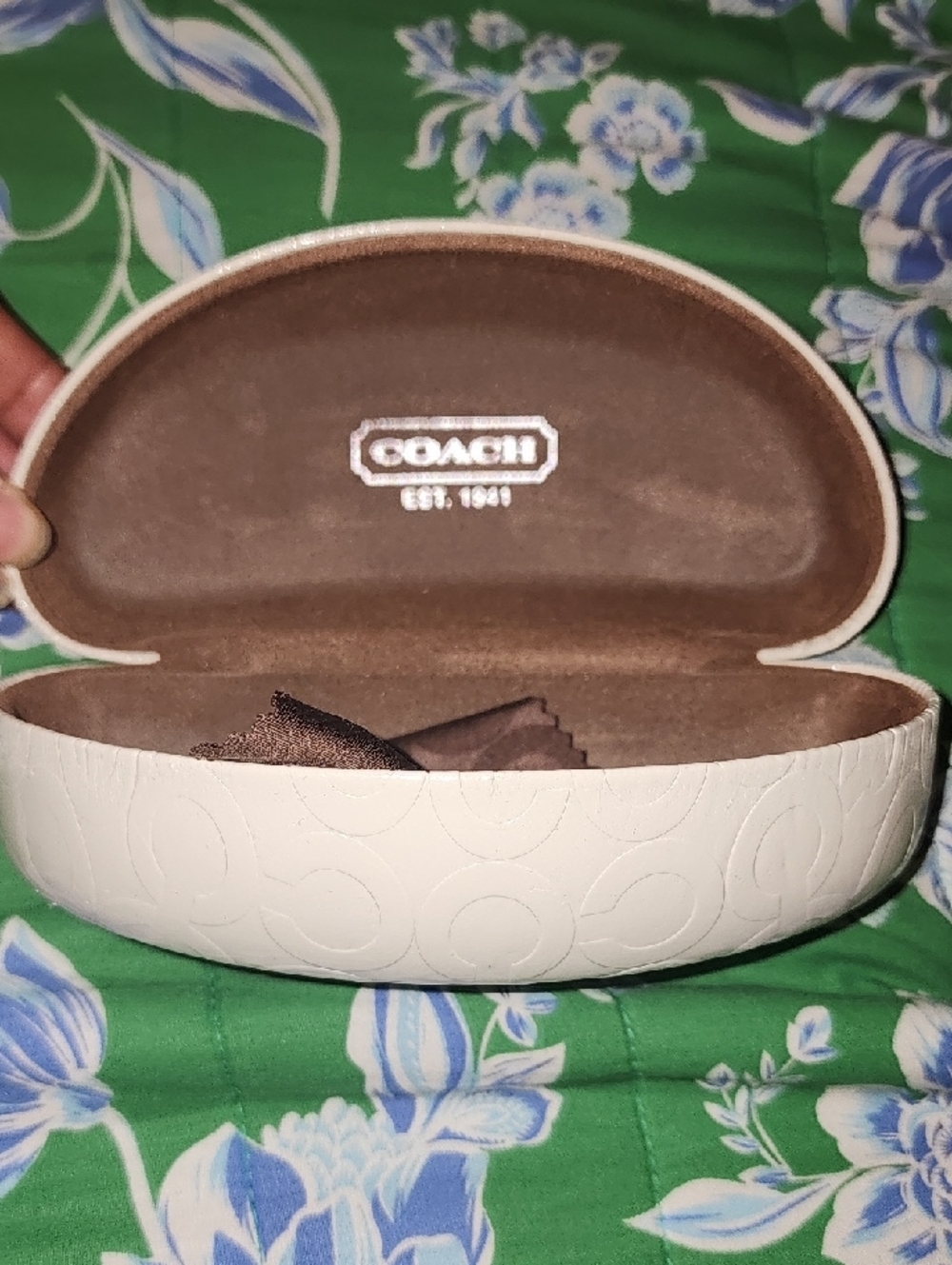 COACH Cream and Brown Embossed Sunglasses Case